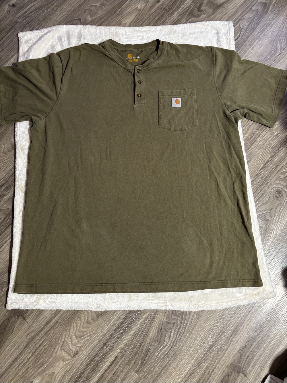 Carhartt Olive Green Short-Sleeve Henley with Chest Pocket